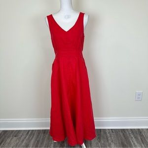 Joie 100% Linen Fit and Flare Double V Neck Red Dress size 6